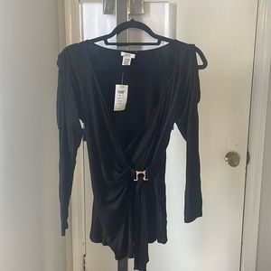 Nice Cache Black blouse. Golden belt attached